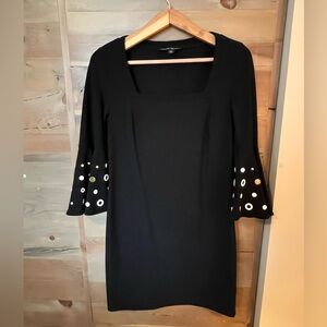 Boston Proper Black Dress with ruffled sleeves  having Eyelet Accents